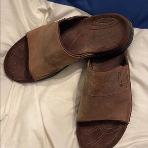 Teva Brown Leather Slide Sandals